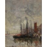 Gerhard Arij Ludwig Morgenstjerne Munthe (b.1875-d.1927) Harbour scene with fishing boats oil on