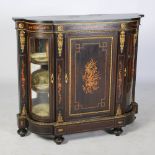 A Victorian ebonised, marquetry and gilt metal mounted credenza of neat proportions, the shaped