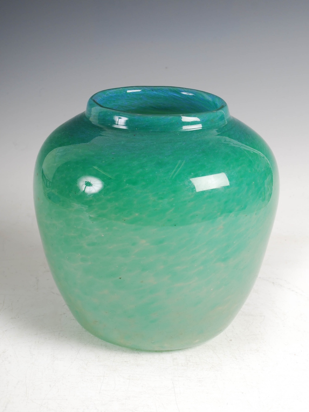 A Monart vase, shape A, mottled green glass, 21cm high.