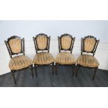 A set of four 19th century ebonised and gilt metal mounted side chairs, the upholstered backs and