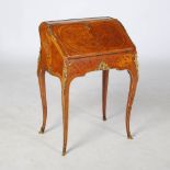 A late 19th century French kingwood and floral marquetry ormolu mounted bureau-de-dame of neat