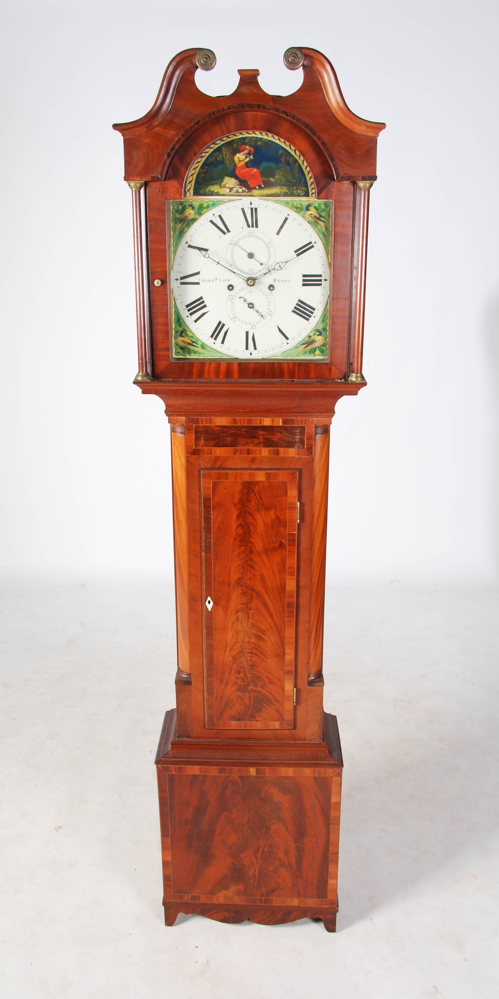 A 19th century mahogany longcase clock, ALEXR. LOW, ERROL, the enamelled dial with Roman numerals,
