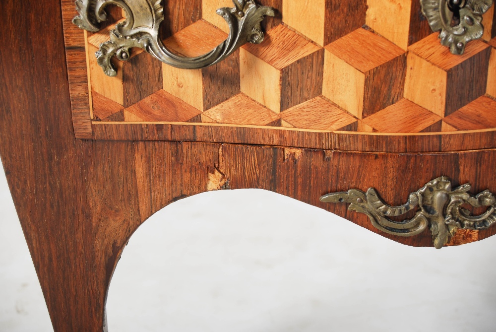 A late 19th century French kingwood, parquetry and gilt metal mounted commode, the red and white - Image 7 of 14