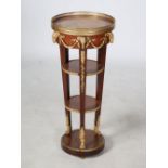 A late 19th century French rosewood, marquetry and gilt metal mounted gueridon, the circular top