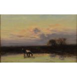 William Bradley Lamond RBA (1857-1924) Cattle watering at sunset oil on canvas, signed lower left