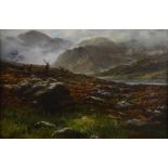 John Howard Lyon (c.1870-1921) Highland landscape with stag and hinds oil on canvas, signed lower