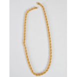 A yellow metal rope twist necklace stamped 916, 55.4 grams, 66cm long