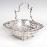 A George V silver basket, Sheffield, 1927, makers mark of M.H.& Co. Ld., of rounded rectangular form