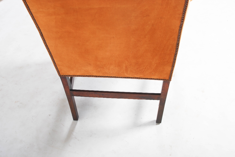 A 19th century mahogany wing armchair, the leather upholstered back and arms with brass studded - Image 4 of 5