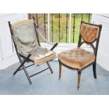 A late 19th century French ebonised and gilt wood side chair, stamped PECQUEREAU, together with a