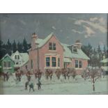 John Miller (20th century Scottish) Hillside House, Winter oil on panel, signed upper left 45.5cm