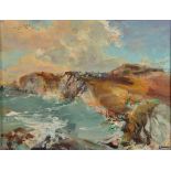 AR Hamish B. Lawrie (1919-1987) Coastal scene oil on panel, signed lower right 34cm x 44cm