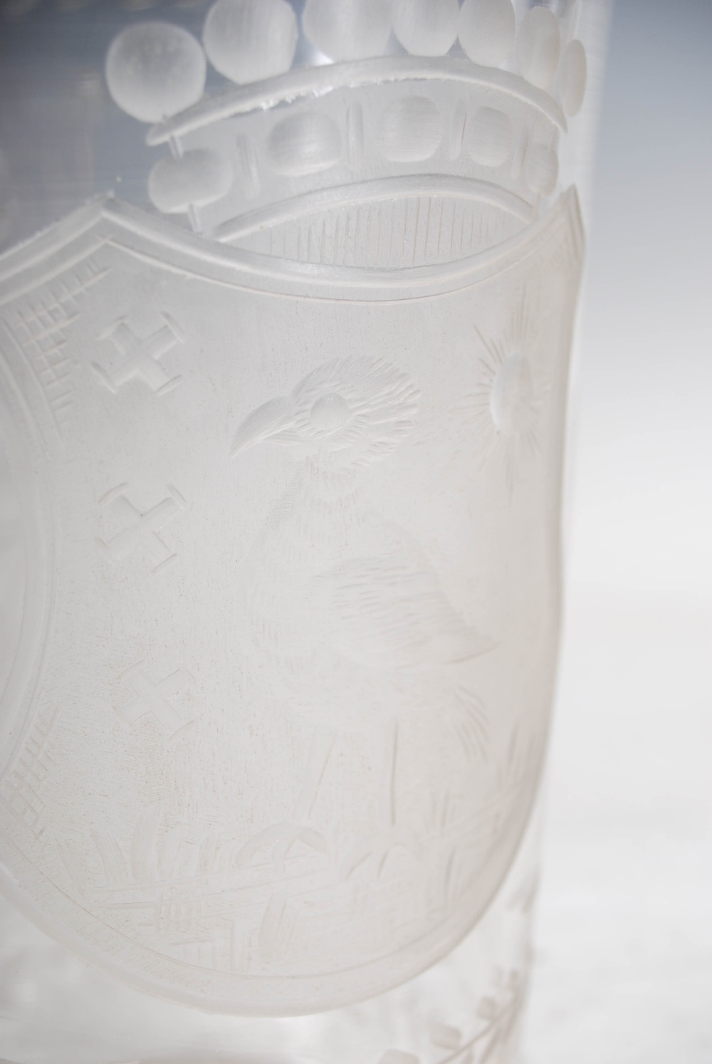 A 19th century Continental glass vase, of tapered cylindrical form with wheel cut decoration of a - Image 6 of 7