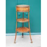 A late mahogany, parquetry and gilt metal mounted occasional table/ whatnot, with hinged and