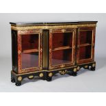 A late 19th century ebonised, gilt metal mounted and boulle work breakfront credenza, the shaped