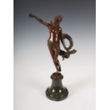 Franz Rosse, a bronze figure of a fairy, modelled standing with her right arm raised supporting a