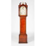A George III oak long case clock, J. LORRIMER, DUNBAR, the enamelled dial with Roman numerals and