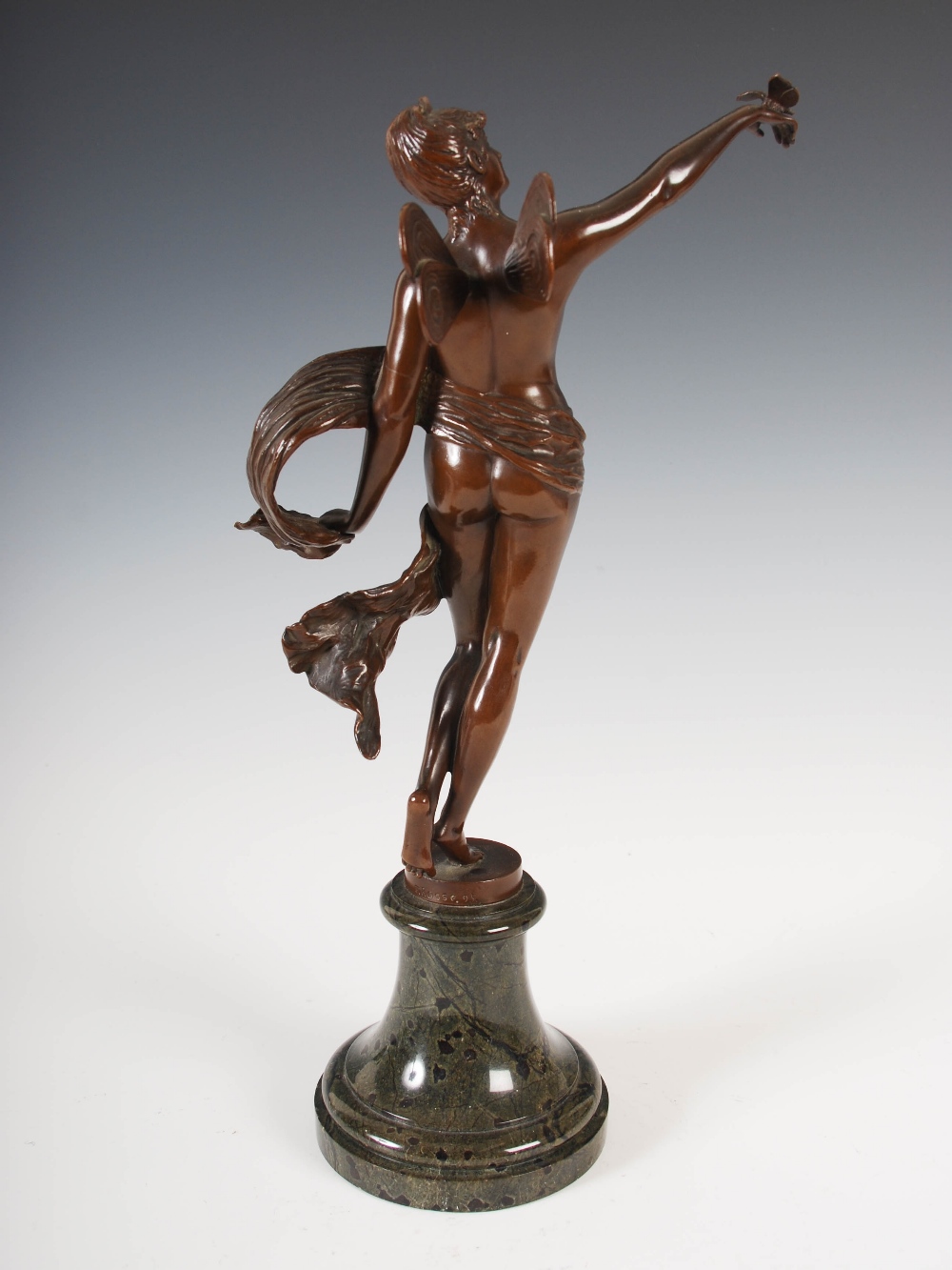 Franz Rosse, a bronze figure of a fairy, modelled standing with her right arm raised supporting a - Image 4 of 9