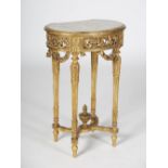 A late 19th century French Louis XV style gilt wood kidney shaped occasional table, with mottled