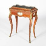 A late 19th century kingwood and gilt metal mounted jardiniere stand, the rectangular top with