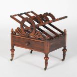 A 19th century rosewood Canterbury, the rectangular top with four divisions above a single frieze