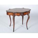 A late 19th century French rosewood and floral marquetry inlaid centre table, the oval top with