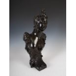 A late 19th/ early 20th century French bronze bust of a lady after Moreau, signed in the bronze,
