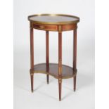 A late 19th century mahogany, marquetry and gilt metal mounted occasional table, the oval shaped top