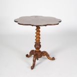 A 19th century Italian Sorrento olive wood and marquetry inlaid snap top occasional table, the