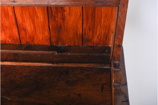 A George III oak dresser, the upright back with three open shelves and later painted back panel, - Image 8 of 12