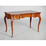 A 20th century mahogany, marquetry and white metal mounted bureau plat in the Louis XV style, the