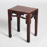 A Chinese dark wood jardiniere stand, late 19th/ early 20th century, the rectangular panelled top