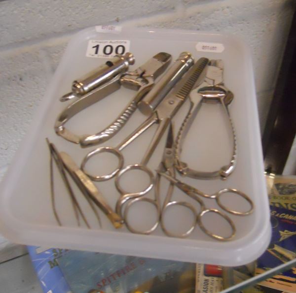 Old Manicure set, metal whistle etc.