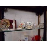 Shelf of china and glass to include Bunnykins and Royal Worcester