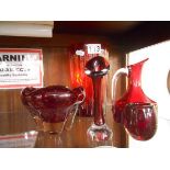 Collection of red glass to include Whitefriars