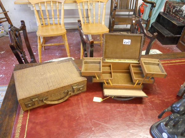 Folding jewellery box with small leather document case