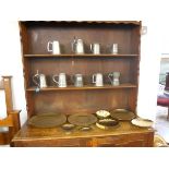 Collection of pewter tankards and brass