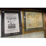 Map of Pembrokeshire and framed Greenpeace advertising poster