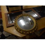 Convex gilt framed mirror and oak bevelled glass mirror