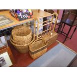 Pine towel rail and various wicker baskets