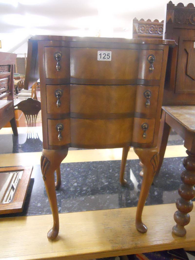 Small walnut 3 drawer cabinet on legs