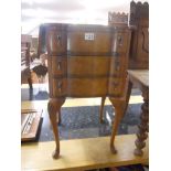 Small walnut 3 drawer cabinet on legs