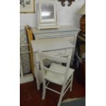 Matching painted chest of drawers, small table, chair and toilet mirror