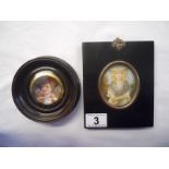 2 framed miniatures - 1 on porcelain