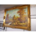 Large oil in gilt frame - Landscape by P Conden