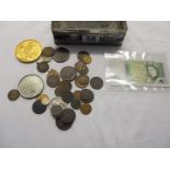 Collection of coins and banknote