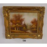 Small oil in gilt frame - Trees and river