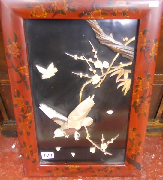 Oriental mother-of-pearl bird & bamboo picture