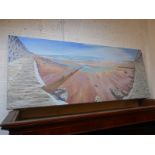 Large oil on canvas - Panoramic view of Jersey harbour