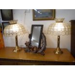 Large pair of ornate brass table lamps